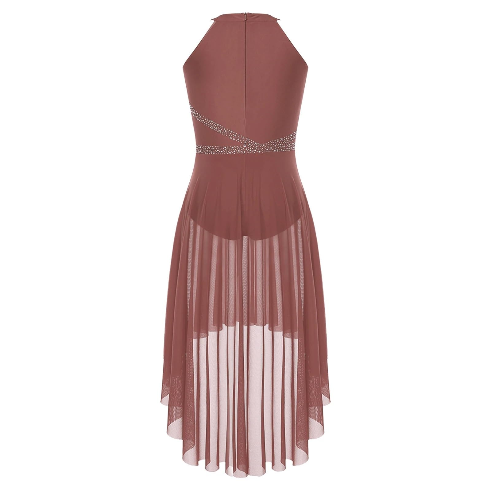 Kostüme für Lyrischen Tanz Ballett Lyrical Zeitgenössisches Tanzkleid Neckholder Mesh Gymnastik Trikot Strass gerüscht Performance Kostüm Damen