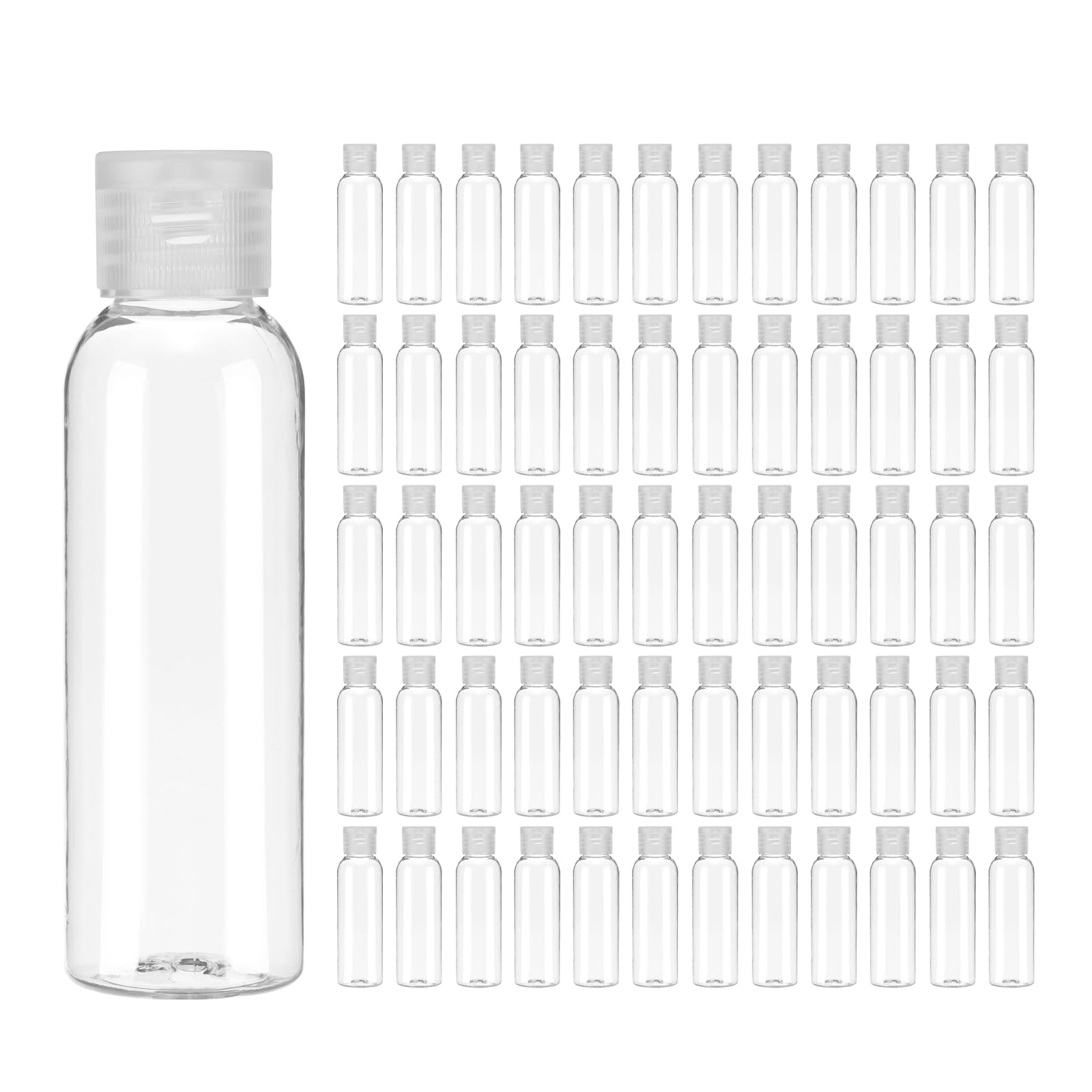 uxcell 2 Oz Plastic Bottles with Flip Caps, 200 Pcs Reusable Travel Size Containers with Lids Plastic Squeeze Refillable Dispensing Bottles for