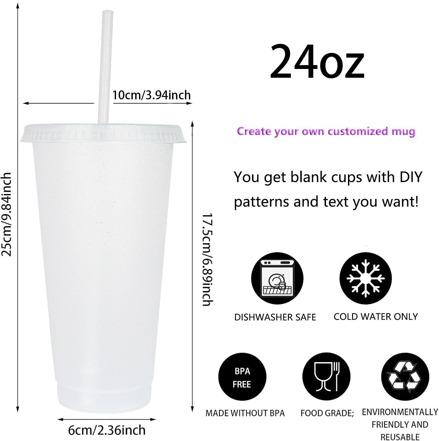 Yisituo 24 oz Reusable Plastic Cups, 10 Pack Cold Cups with Lid and Straw - Image 2