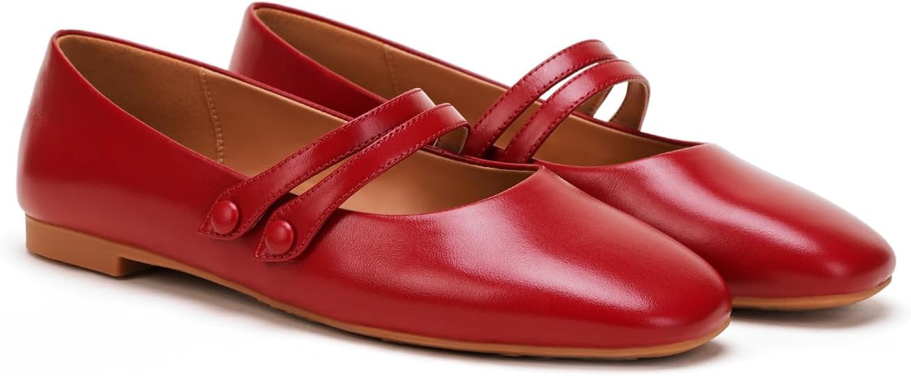 C.Paravano Genuine Leather Women's Flats | Mary Jane Flats | Square Toe Shoes | Dress Shoes with Straps - Image 3