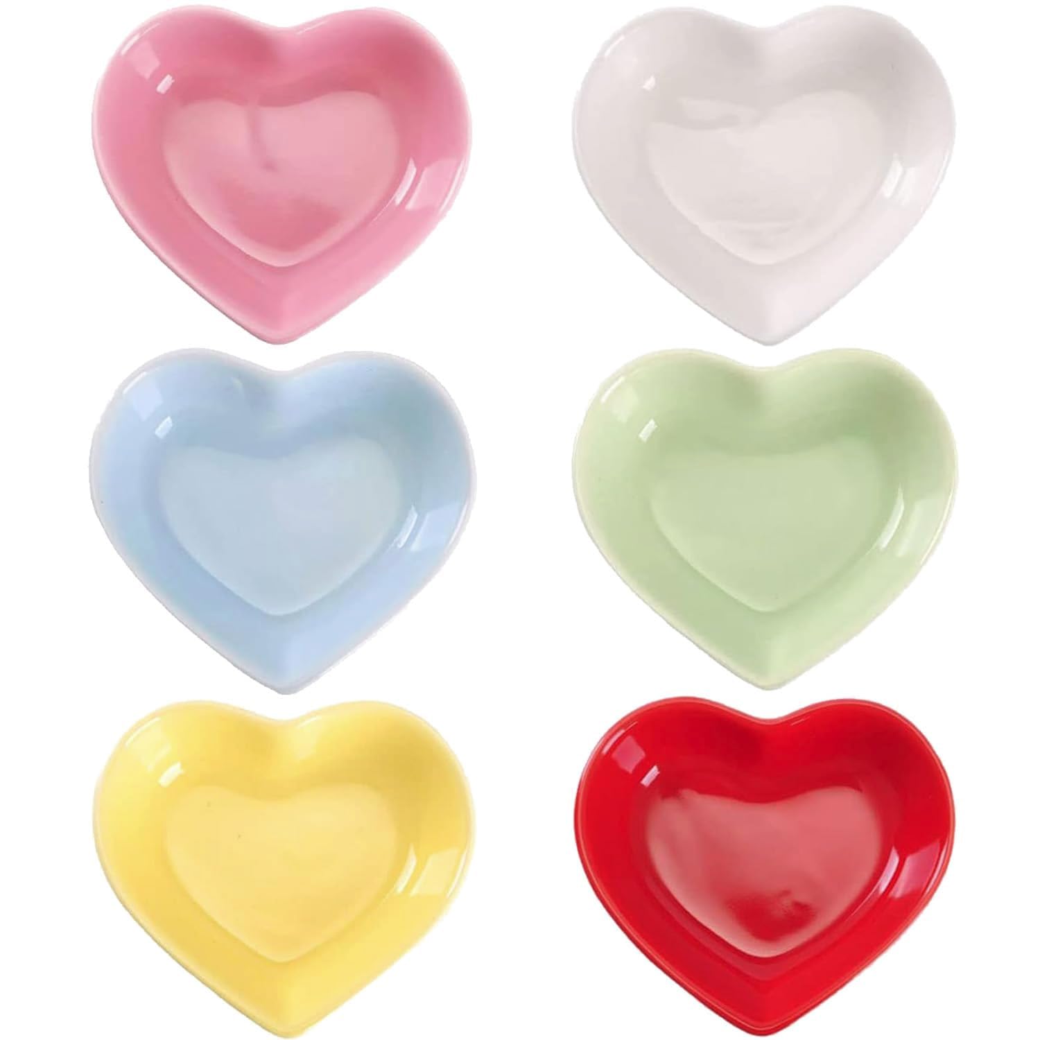 DBZQSCW Set of 6 Ceramic Dipping Bowls, Heart Shaped Small Bowl Side Dishes Porcelain Soy Sauce Plates Seasoning Dish Bowls for Tomato Sauce Condiments Sushi Dishes Soy auces BBQ Party Supplies