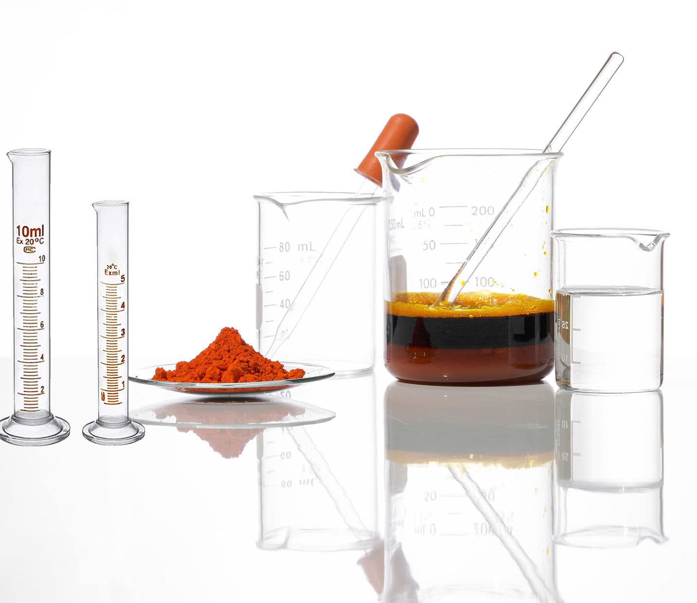 Juego de vasos de precipitados de cilindros de vidrio, 3 cilindros de medición graduados (10 ml, 25 ml, 50 ml) 3 vasos de laboratorio con escala (100 ml, 250 ml, 500 ml) + 2 cepillos de limpieza + 2