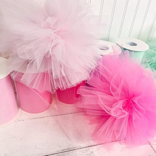 Miniatura 5 de Threadart Mega rollo de tul suave de alta calidad, tela de 6 x 100 yardas, para bodas, fiestas, disfraces y decoración, color rosa intenso