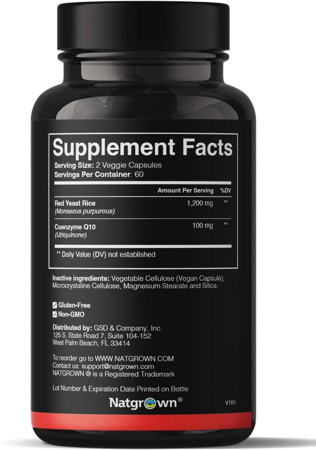 Natgrown Red Yeast Rice 1200 mg with CoQ10 100 mg - Supports Healthy Cholesterol Levels & Heart Health Support - Herbal Supplement for Men & Women - Vegan, Non-GMO - 120 Capsules