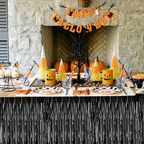 6 Pack 29X108 Inch Black Metallic Foil Fringe Table Skirts Banner For Tinsel Streamer Garland Curtains Backdrop For Parade Floats Wedding Baby Shower Birthday Christmas Halloween Party Decoration #TOP2