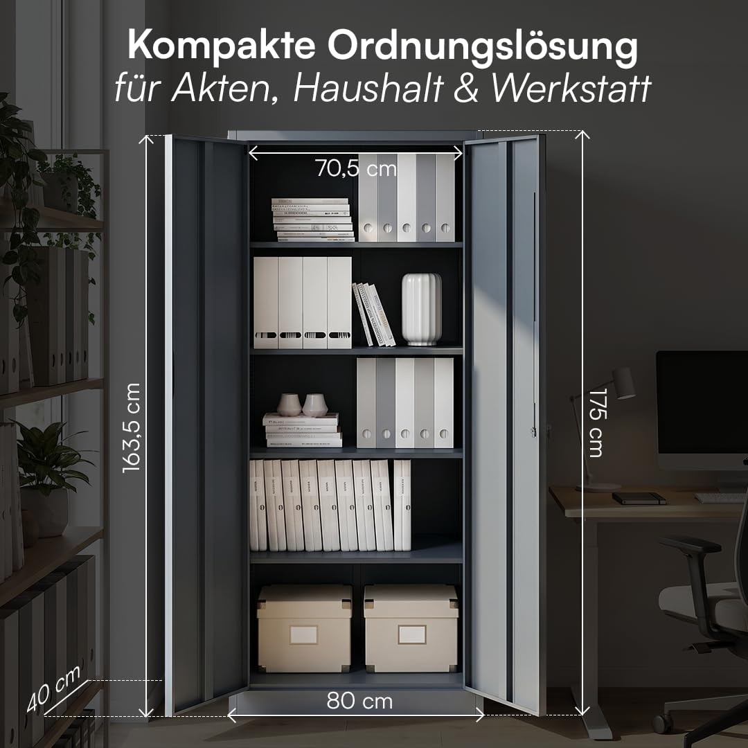 STEELSØN Regulus Metallschrank abschließbar – Stahlschrank mit 5 Ebenen – Werkzeugschrank mit Doppeltüren Anthrazit – Werkstattschrank mit verstellbaren Ablagen – Aktenschrank/Büroschrank Metall