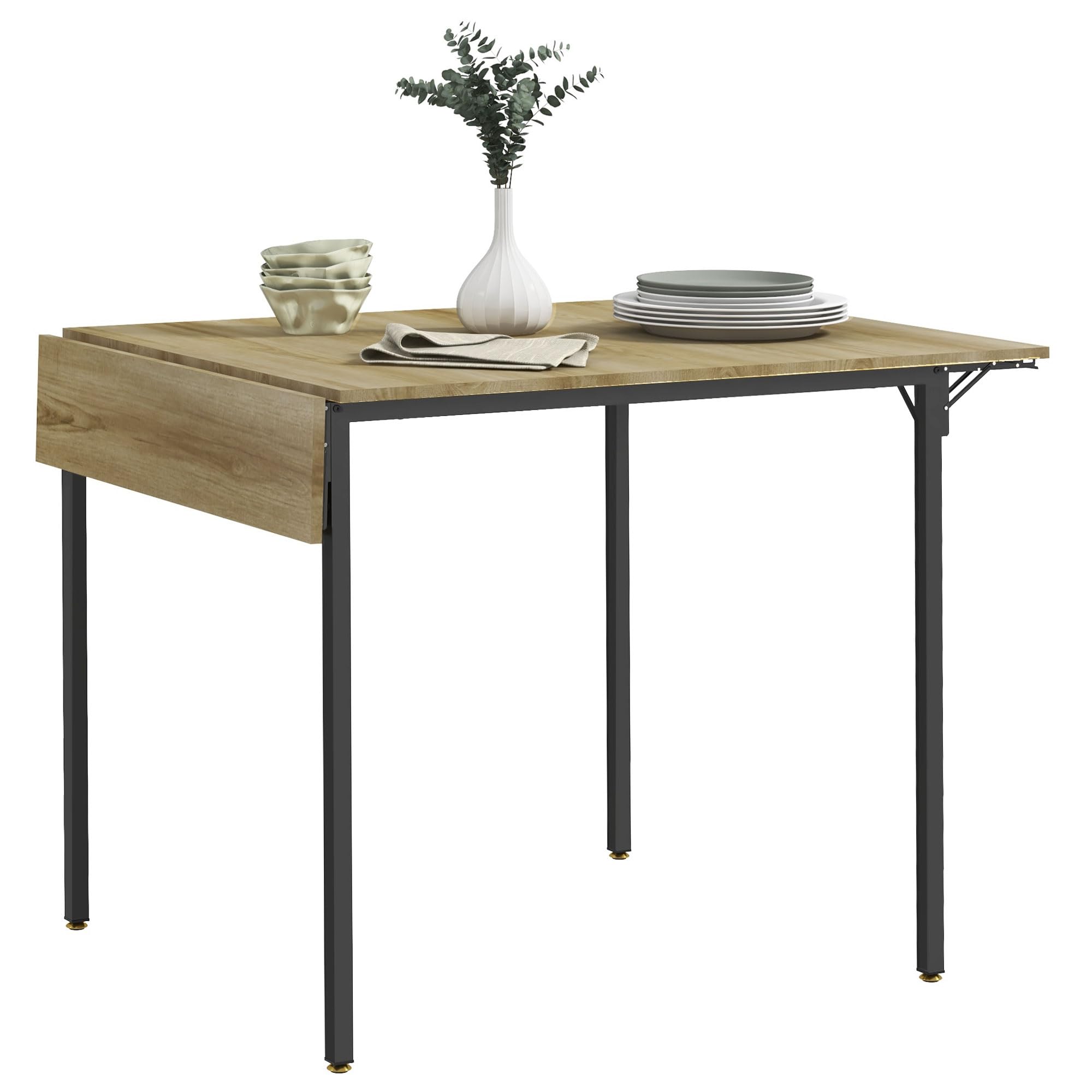 HOMCOM Folding Dining Table, Drop Leaf Table for Small Space, Extendable Kitchen Table for 2 to ...