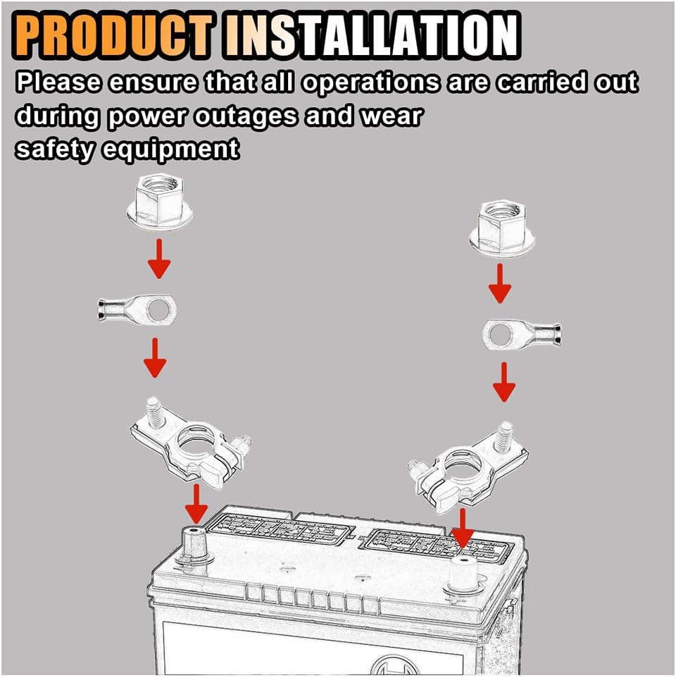 Battery Terminal Connector, Positive and Negative Battery Terminal Clamp Set, Top Post Battery Cable Terminal Connectors with Washers, Car Accessories for SUV Van Motorcycle (Golden-4PCS)