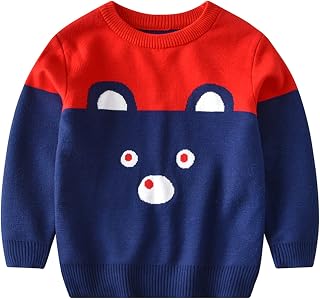 hhsbeauty Kids Sweater for Boys Toddler Boys Girls Patchwork Colour Cartoon Bear Print Sweater Long Sleeve Warm Knitted Pullover Knitwear Tops Sweater