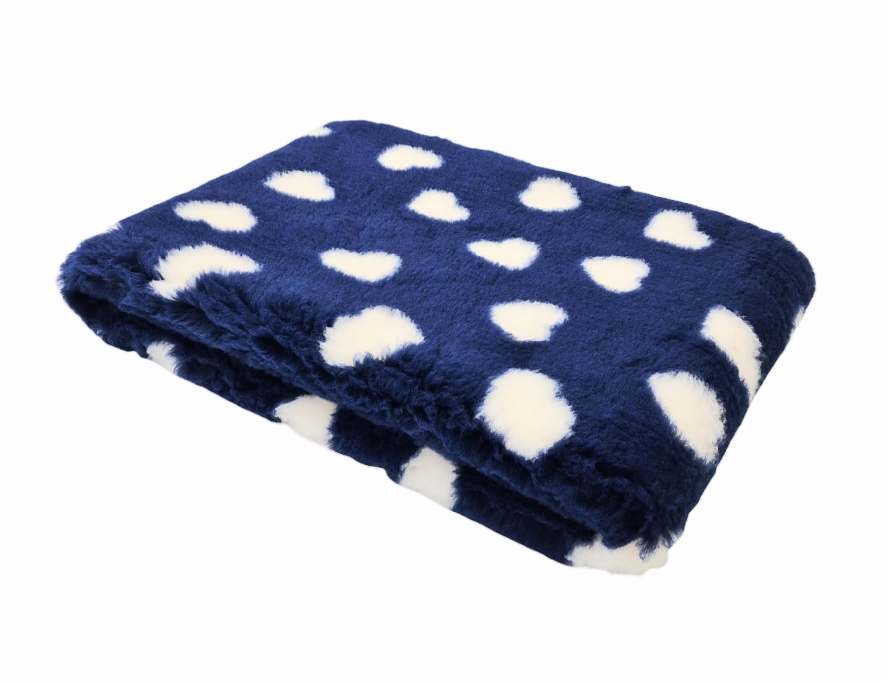WOOF AND PUP | Non Slip Vet Bedding | Navy Blue & Magnolia Hearts | Machine Washable | UK Manufactured | Non-slip | Dog Bed | Whelping | Vet bed | Hearts (150cm x 500cm)