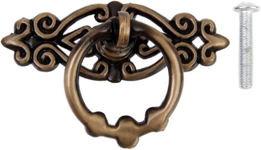 ULTNICE 10pcs Vintage Pull Handle Knobs For Kitchen Cabinet Cupboard Dresser Door With Drawer Ring (Antique Brass)