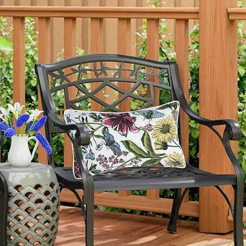Miniatura 5 de Almohadas lumbares resistentes al agua para muebles de patio, juego de 2 almohadas decorativas de 12 x 20 pulgadas con relleno, reposacabezas con
