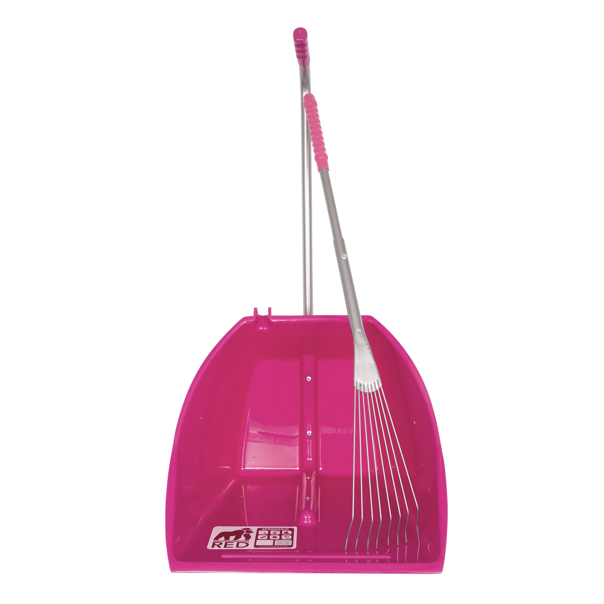 Red Gorilla Pink 80cm Big TIDEE with Long Metal Rake Horse Manure Shovel Scoop Multi Purpose Large Lightweight Dustpan for Paddock Stable Horsebox Equestrian or Garden Waste Leaf Rake