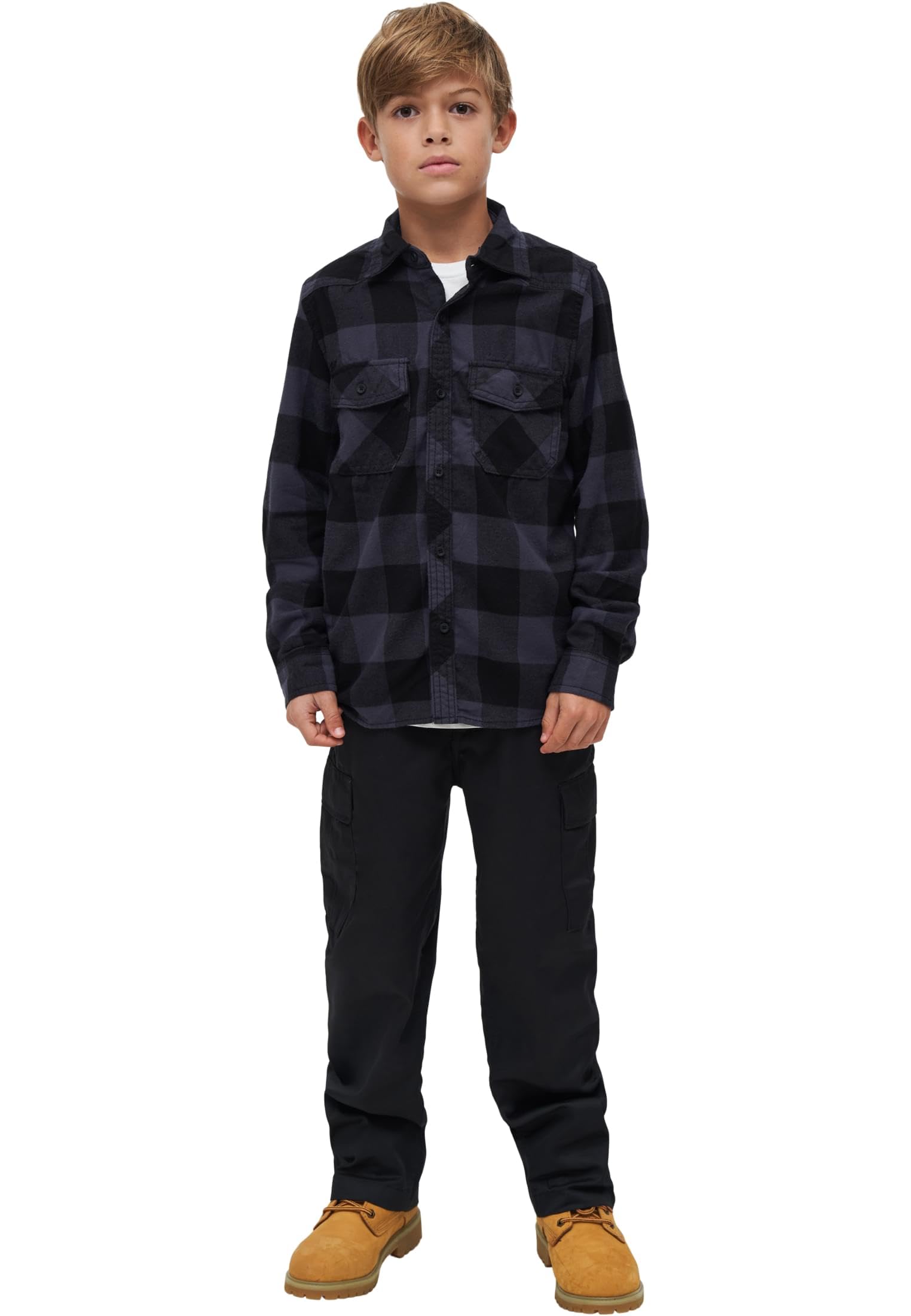 Brandit Kids' Checked Shirt Unisex T-Shirt Nero/Grigio