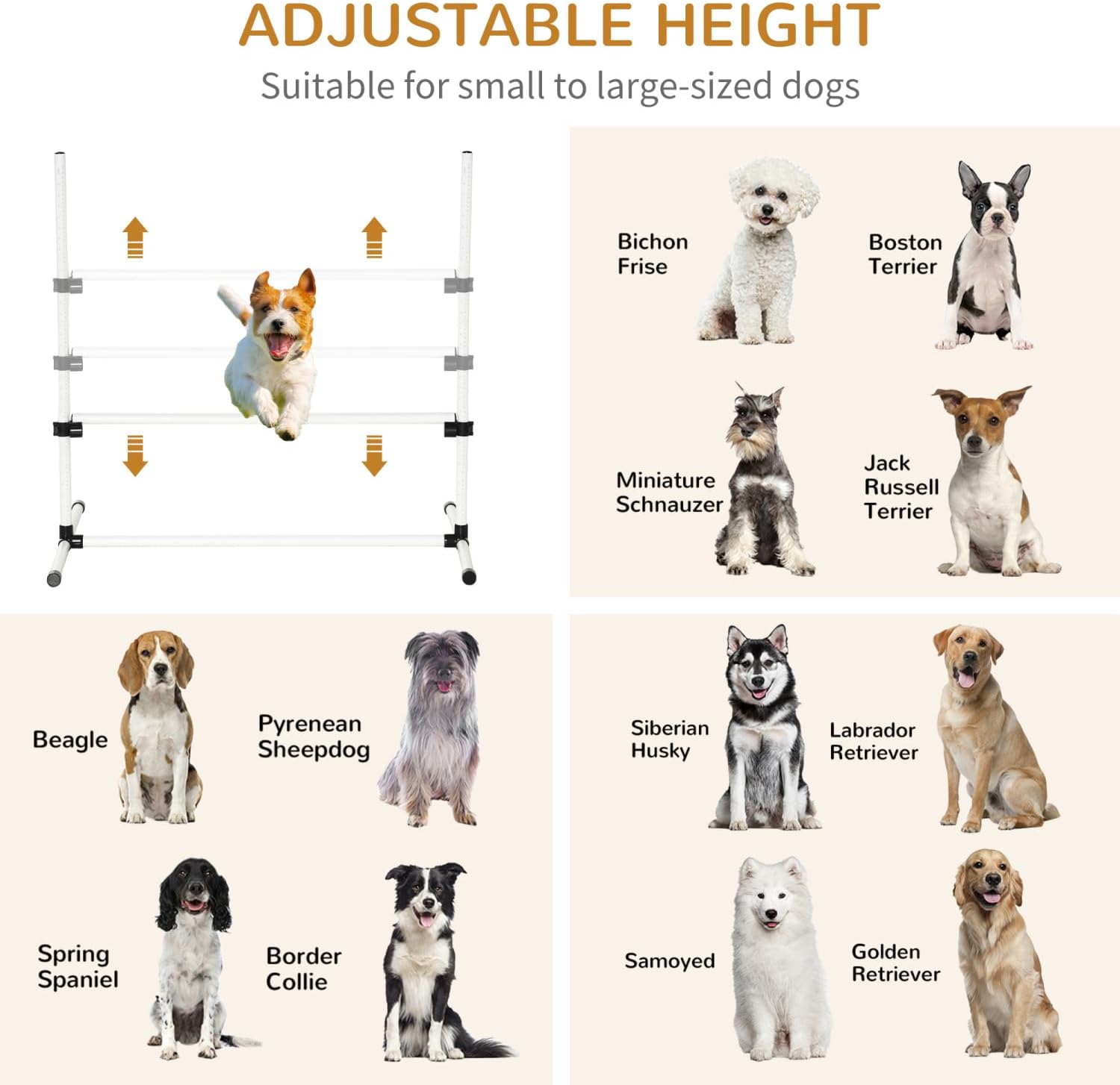 Dog Agility Training Jumps Set - 4 Adjustable Jumps with Carrying Bag | White PVC