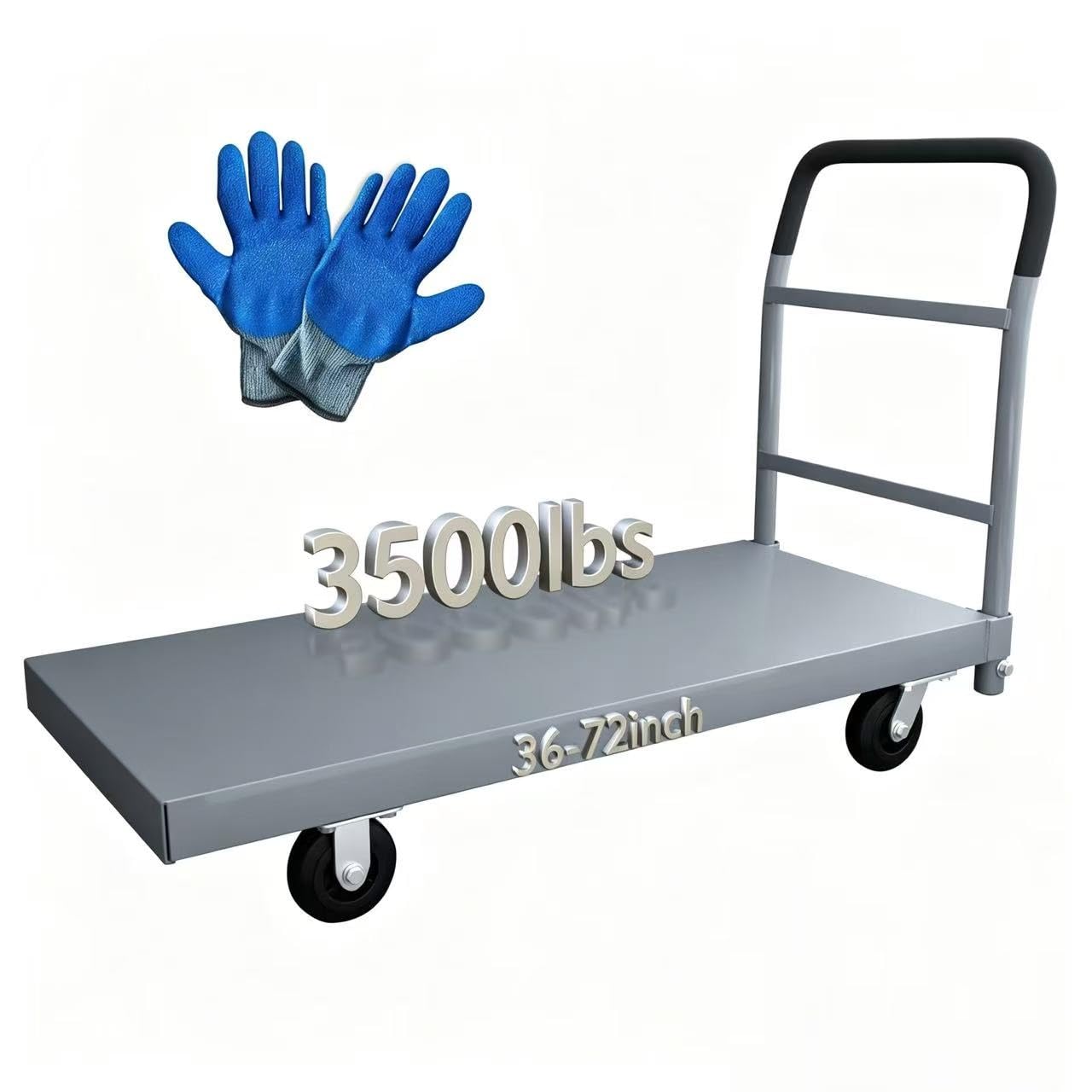 Carrito plano resistente, plataforma plegable de 3000 libras, capacidad de peso de grado industrial, carrito de plataforma de 36 pulgadas de ancho x 72 pulgadas de largo, carrito de mano de acero para