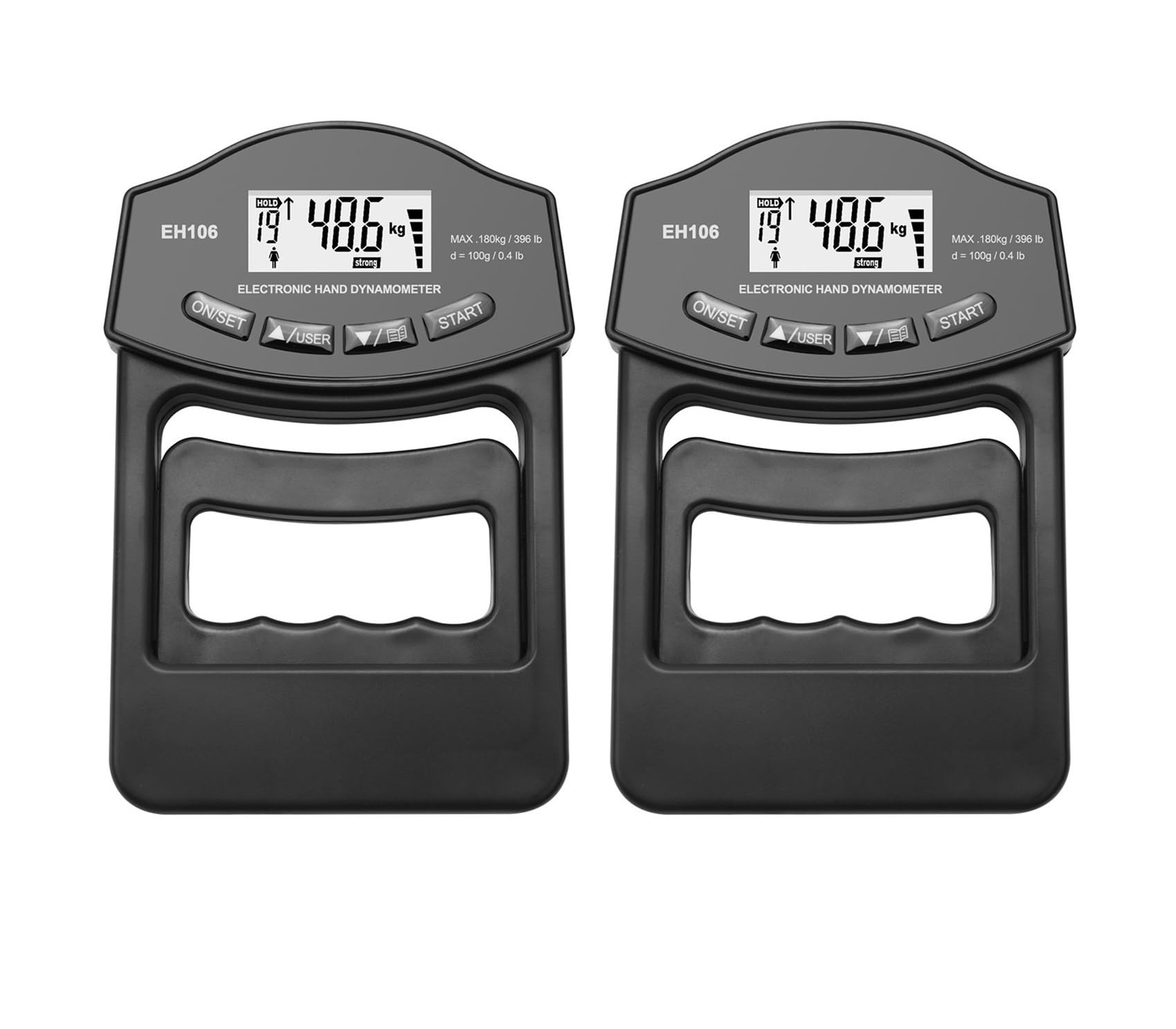 Dinamómetro, Dinamómetro de mano digital 396 lb/180 kg, medidor fuerza agarre, pantalla LCD USB(2Pcs Black Meter)