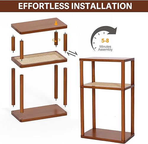 Miniatura 8 de GERYMU Mesa auxiliar de ratán, mesa auxiliar estrecha para sofá, mesita de noche alta para espacio pequeño, mesita de noche delgada con estorga,