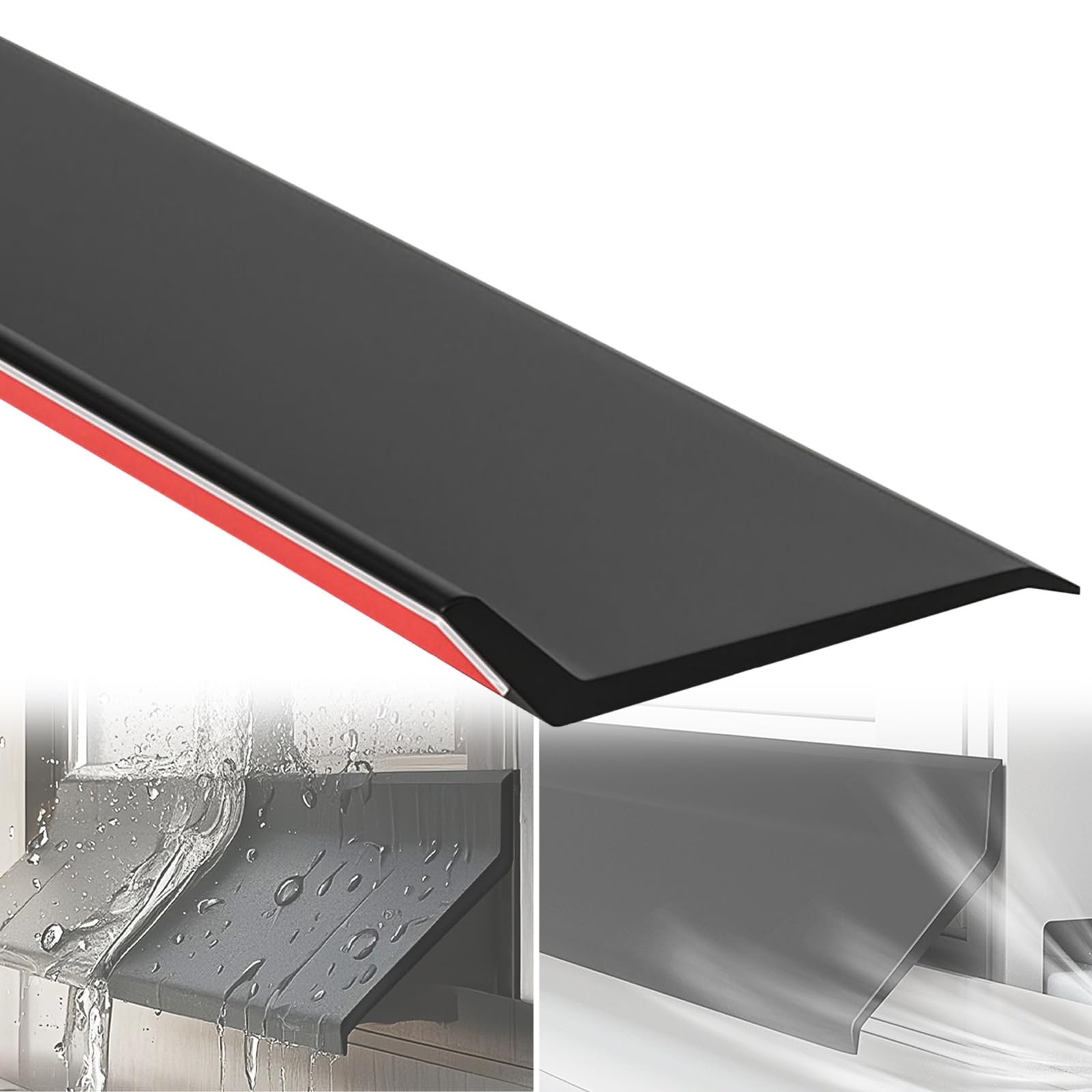 Tira De Sellado De Goma Autoadhesiva 0.5m-5m, Negro Barrera Impermeable Prevenir Daños En La Pared, Bisel De 135°+5cm Deflector Bloqueo De Agua Y Drenaje Suave, Largo Tiempo De Uso(5.5cmx400cm)