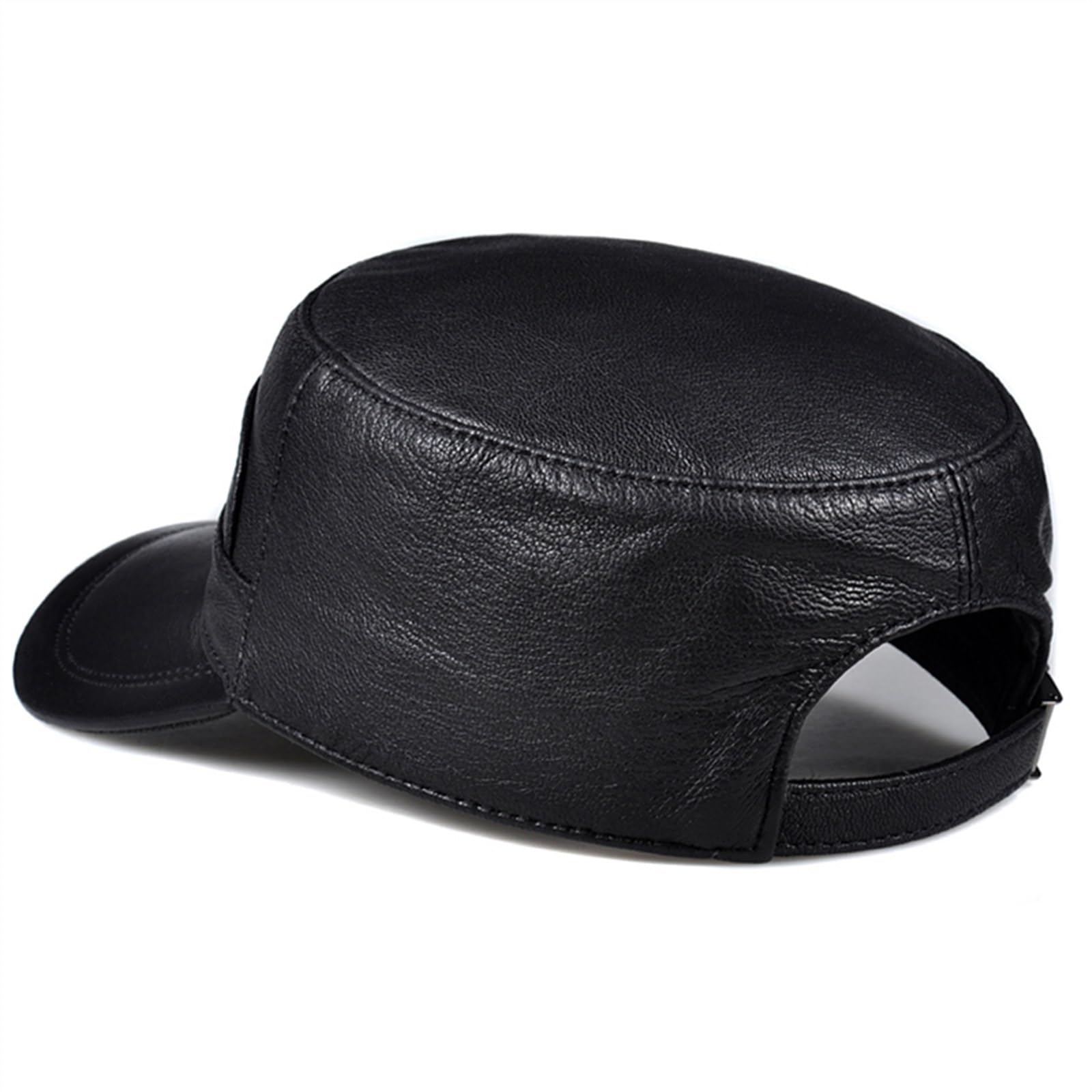 Jesienno-Zimowa Czapka Z Płaskim Wierzchem Z Prawdziwej Skóry Męska Rozrywka Męska Prawdziwa Skóra Owcza Pojedyncza Cienka Czapka, Czarno-Xxl (59Cm60Cm)