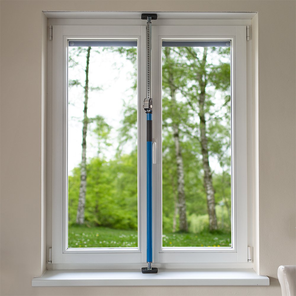 ALLEGRA Fenstersicherungsstange ohne Bohren 160–290 cm – Verstellbare Teleskopstange zur Fenster- & Türsicherung, sichtbare Abschreckung (Blau)