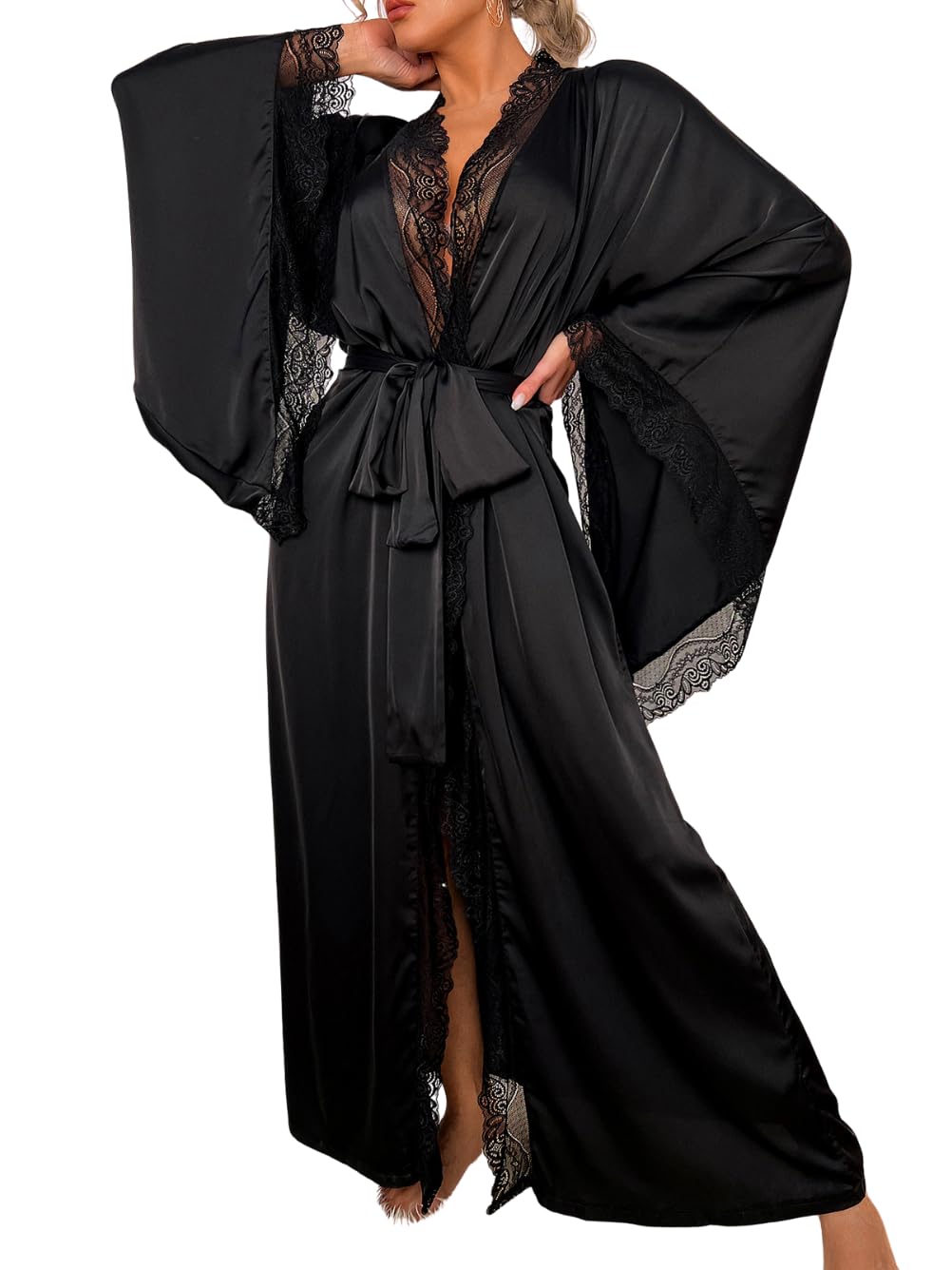 Silk Long Robe For Women Satin Lace-Trim Bride Wedding-Night Bridal Bridesmaid Kimono Robes Lightweight