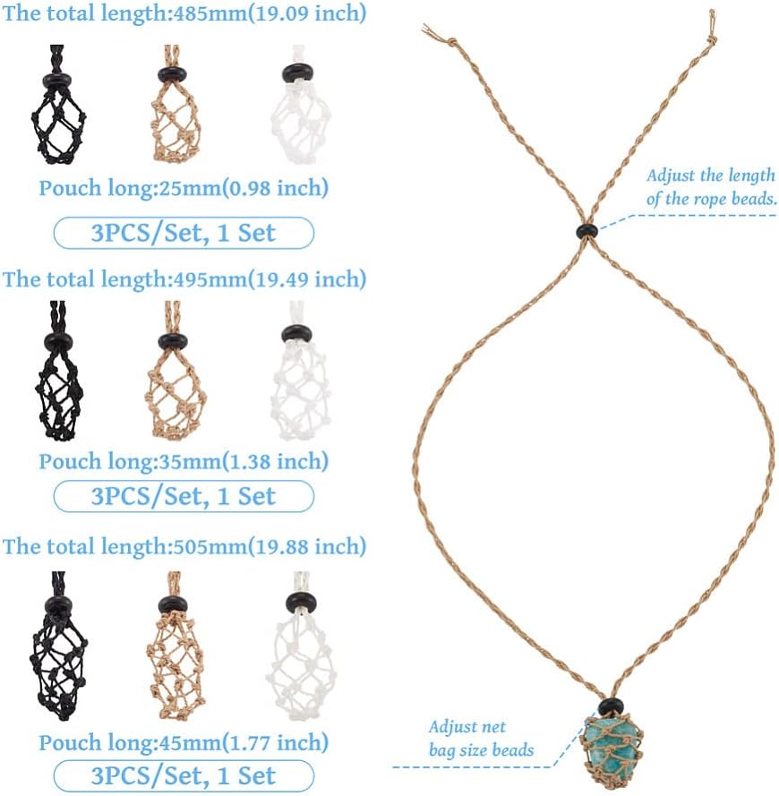 FASHEWELRY 9pcs Crystal Cage Necklace with 25/35/45mm Holder Mixed Color Adjustable Necklace Cord Empty Stone Holder Replacement Hand-woven Fish Netted Pendant Stone Holder for Yoga Meditation - Image 3
