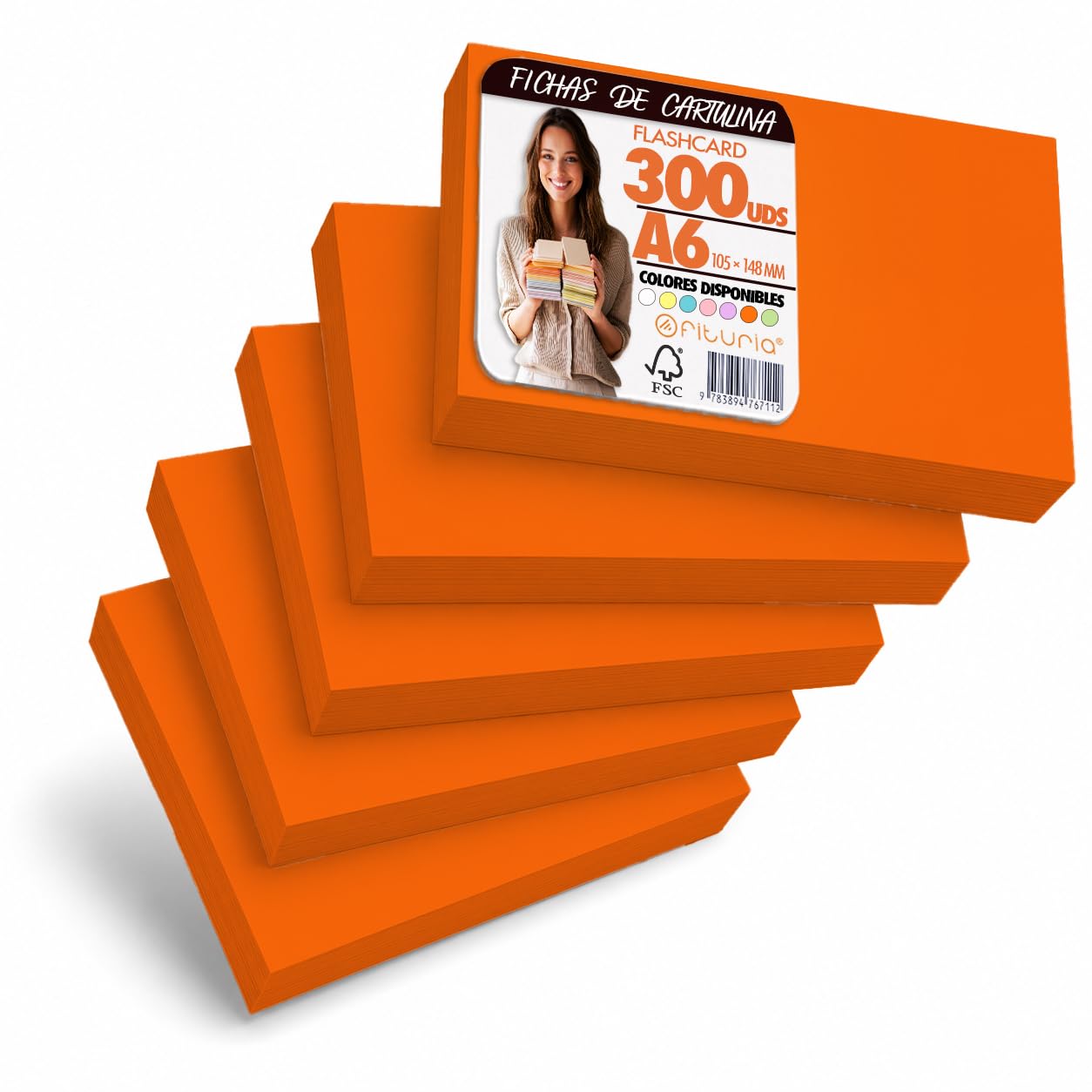 OFITURIA Index Cards A6 Orange Blank Pack of 300 Flashcards