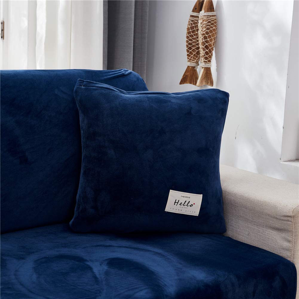 Sofa Seat Cushion Covers Velvet, Sofa Cushion Slipcovers Replacement, Couch Cushion Covers Thick Stretch for Individual Cushions (Navy blue,Zip-Pillowcase)