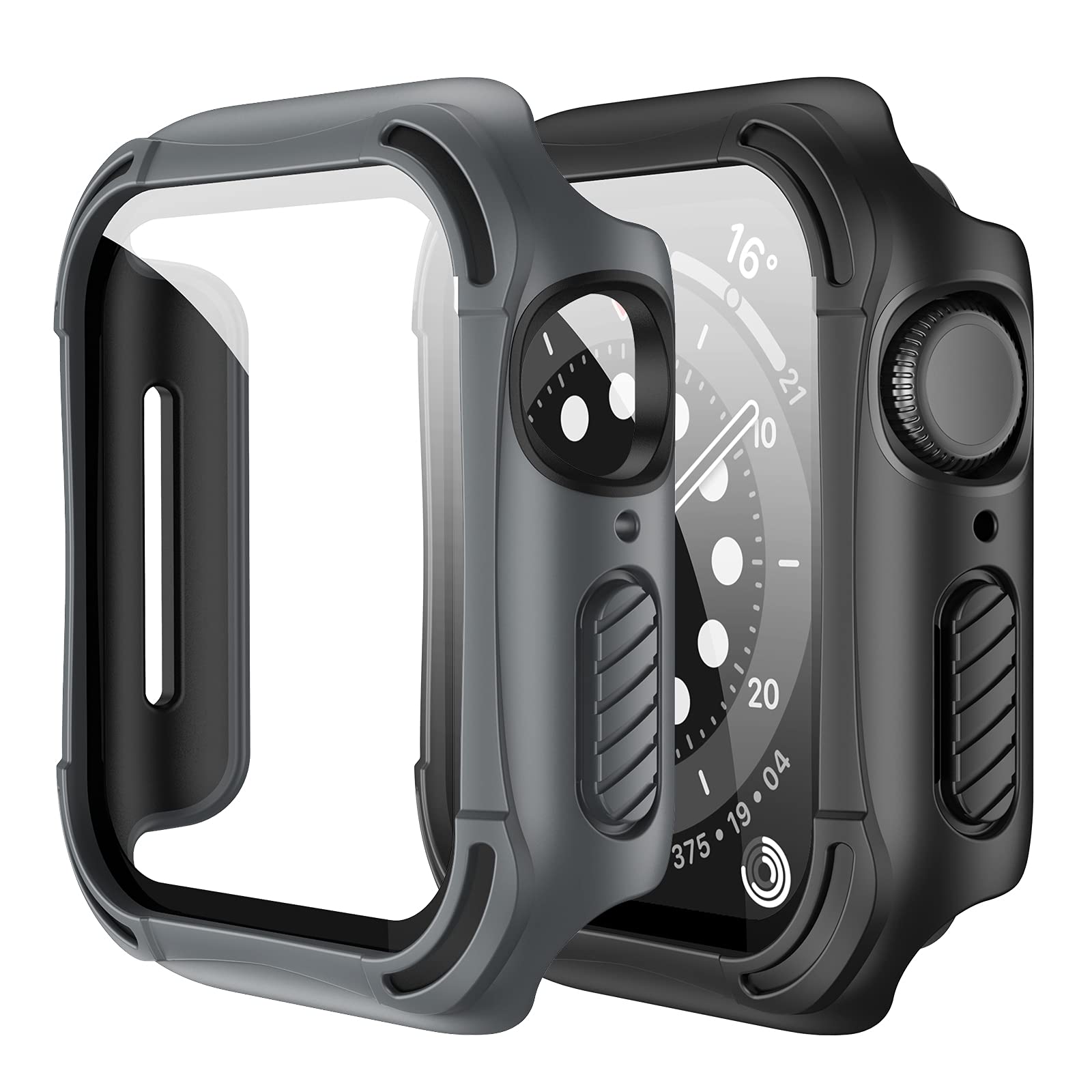 OIFEN 2 Pack Rugged Case for Apple Watch 42mm 3/2/1 Built-in Tempered Glass Screen Protector, Military Shockproof Bumper for iWatch Men 42mm (Black/Black-Gray)