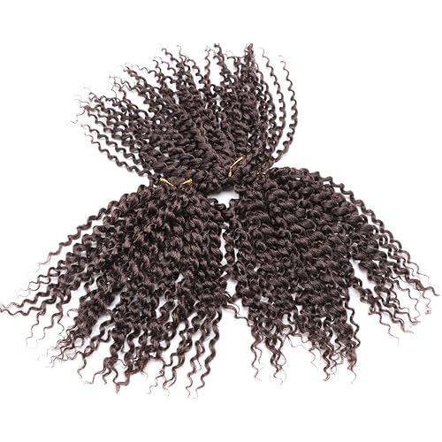 Miniatura 4 de Rizo rizado afro de 8 pulgadas, 4# color negro apagado, 3 unidades, paquete de trenzas de ganchillo sintéticas suaves (4#)