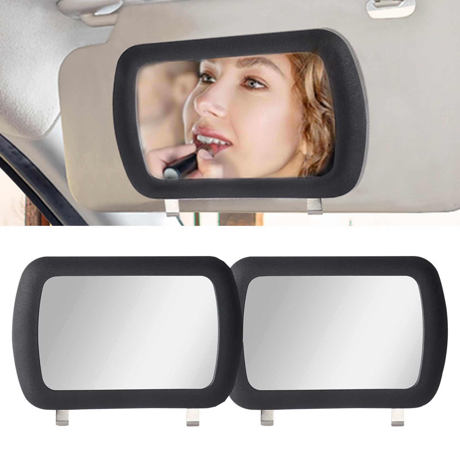ZXLRUUO 2 Pieces Car Visor Mirrors, Clip-On Rear View Passenger Mirror, Sun-Shading High Definition Makeup Mirror for Car Truck SUV, Black