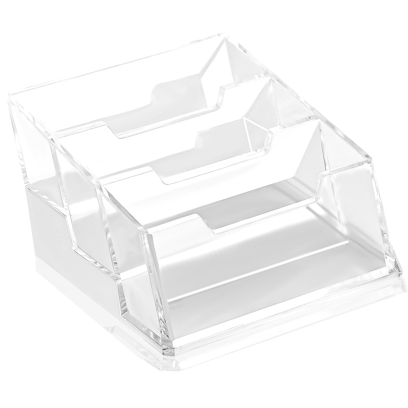 Business Cards Holder Display Desk Clear Acrylic Premium Multiple 3 Tier 3 Slots Storage Rack Horizontal Desktop Counter Office Exhibition Store Countertop