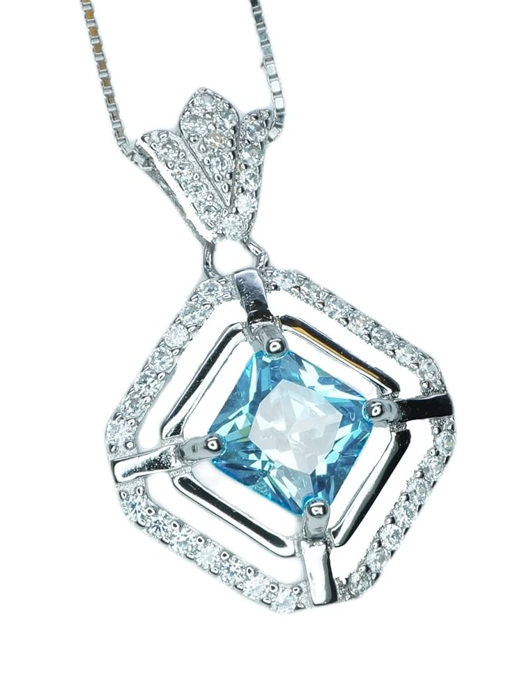 Amazon.com: Diamond Crown Square Aquamarine Necklace