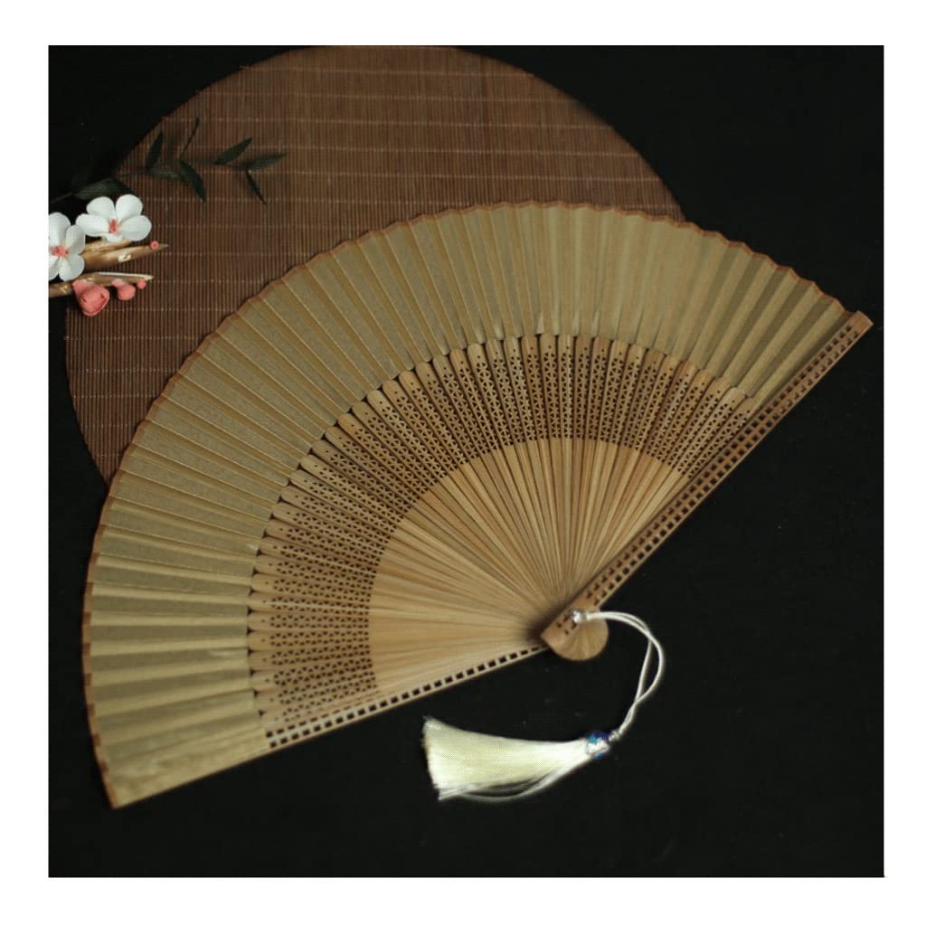 NZPOST folding fans Hand Held Folding Fans Chinese Fans Vintage Retro Style Handheld Fan with Tassel for Decoration Wedding Birthday s Hand Fans (Light Coffee)