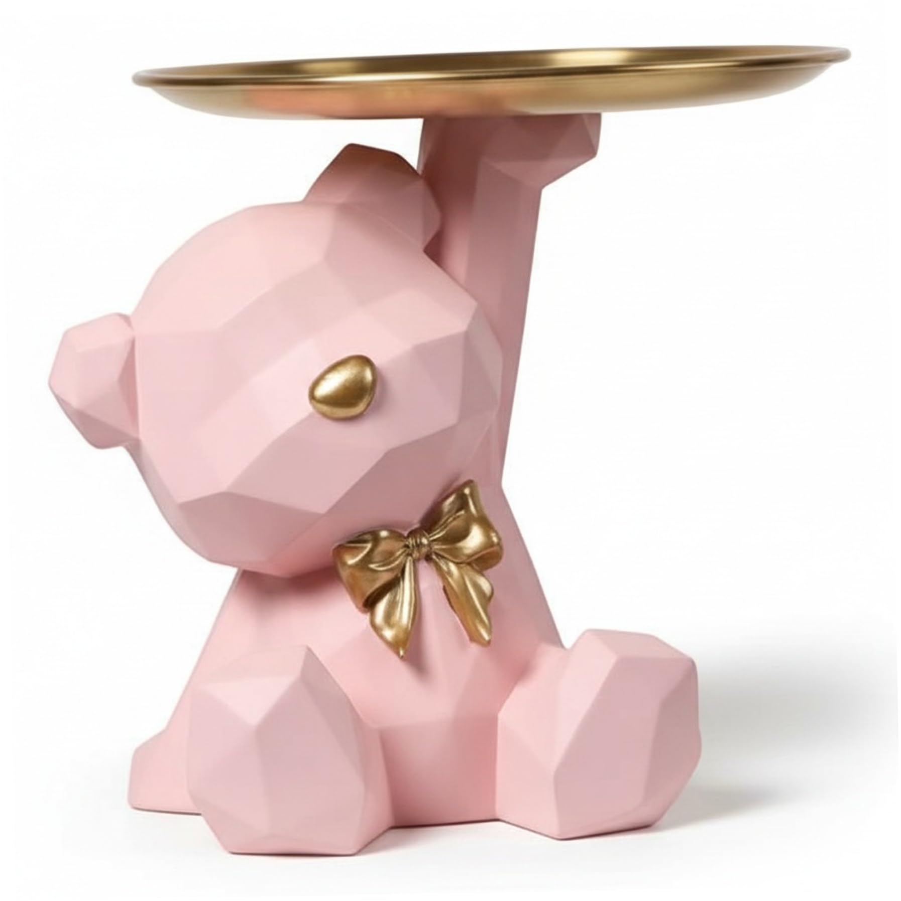 Estatua de oso con bandeja para acabar con el desorden de llaves y joyas en mesa