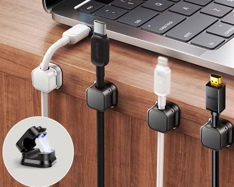 12 Pack Magnetic Cable Clips – [One-Snap Lock] Phone Cord Holder for Desk, Adhesive Magnetic Cord Organiser for Nightstand, Wall, Car – Under Desk Cable Management for Office, Home（Black+White） image 4