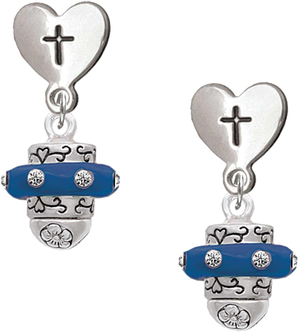 Delight Jewelry Silvertone Crystal Color Spinner Cross in Heart Post Dangle Earrings