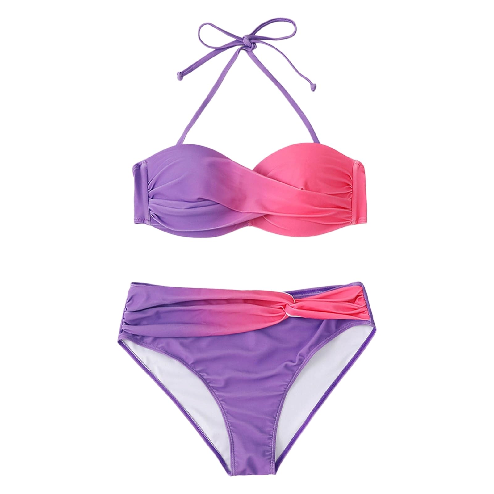 Bikini bandeau push up imprimé floral violet maillot de bain deux pièces rembourré