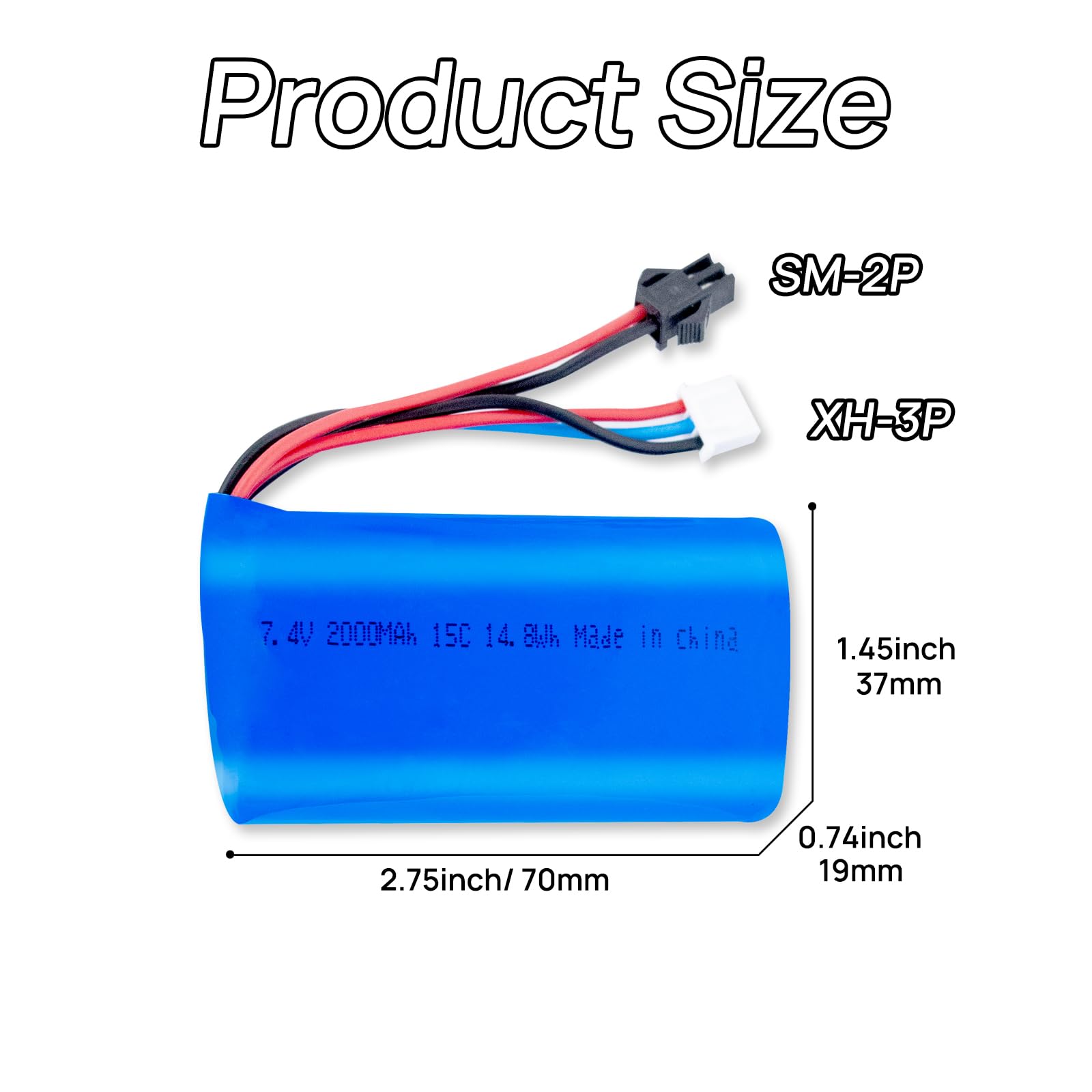 2 batterie agli ioni di litio 7,4 V 2000 mAh 15C 2S con connettore SM-2P ad alte prestazioni con 2 caricabatterie USB per auto RC, camion RC e barche RC
