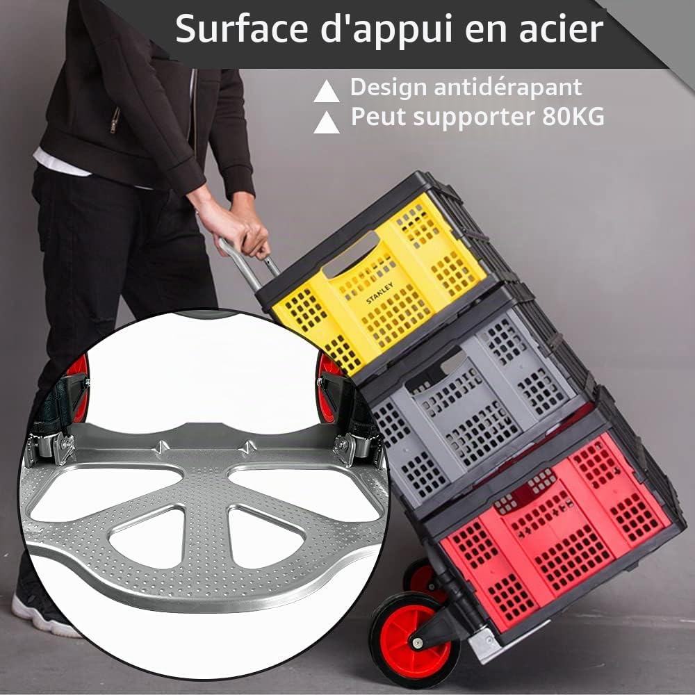 Diable empilable en aluminium - Jusqu'à 80 kg - Surface de chargement antidérapante avec roues et poignée réglable