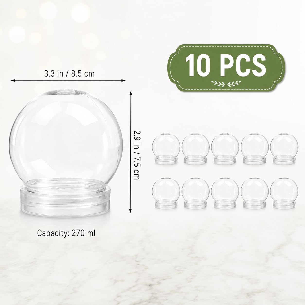 Alipis Lot de 10 boules à neige en plastique de 10,2 cm avec bouchons à dévisser - Boules à neige à remplir - Pour loisirs créatifs, décoration d'intérieur B