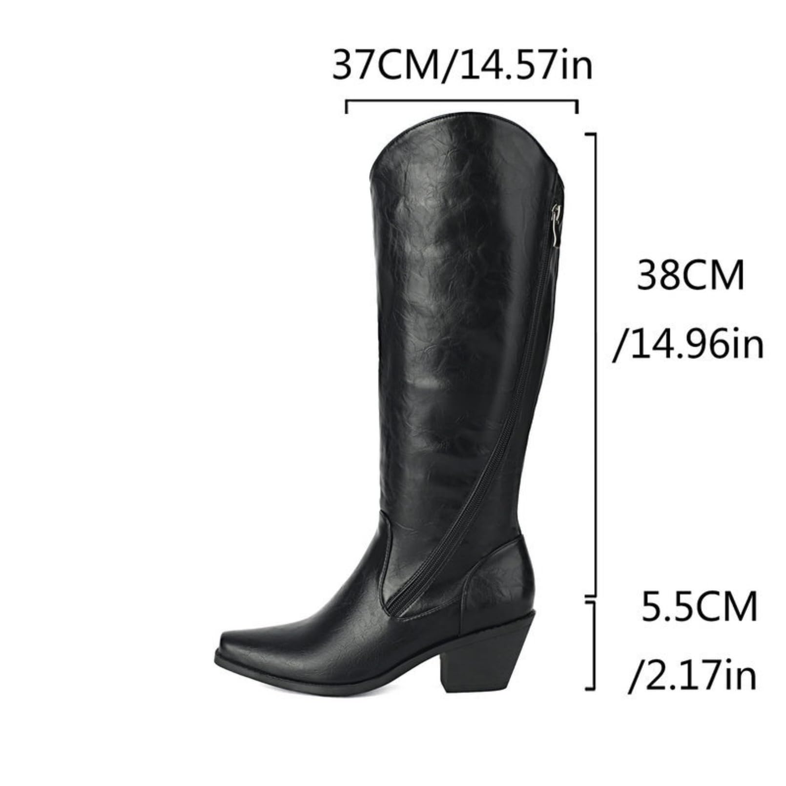 Mujer Botas Altas Punta Cuadrada Cremallera Tacones Anchos Botas Largas Elásticas Botas De Montar Invierno Calientes Simples Botas Cuero Impermeables Pantorrilla Ancha