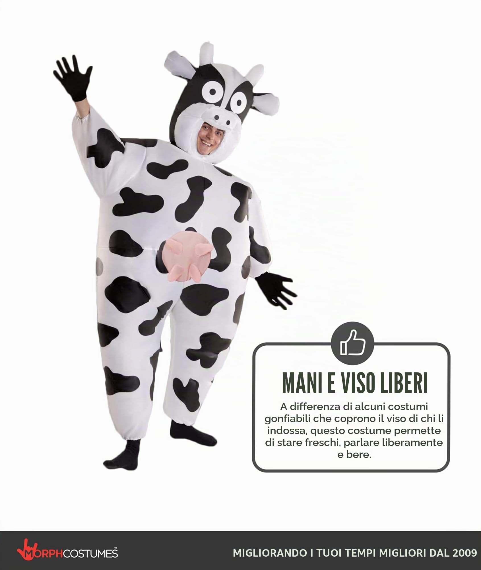 Morph Costumes Costume Mucca Gonfiabile - Vestito Carnevale Adulto, Abito Divertente per Feste, Halloween e Eventi Speciali
