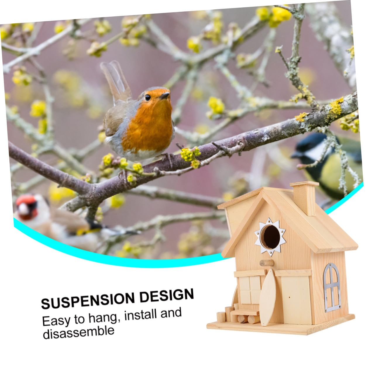 Casa de Pájaros de Madera Colgante Resistente para Exterior Decoración Rústica Jardín Fácil Instalación sin Herramientas para Aves Pequeñas