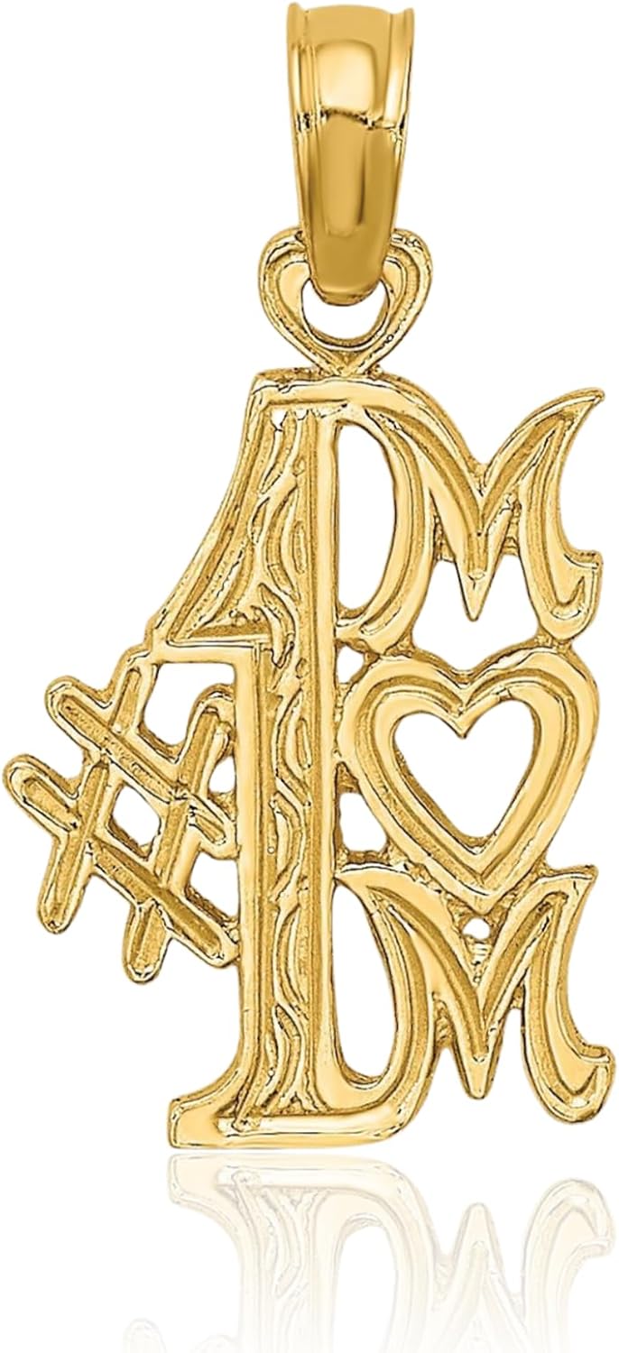IceCarats 10K Solid Yellow Gold Medium Best Mom Heart Pendant Necklace 20.7mm 0.8 inch Polished for her