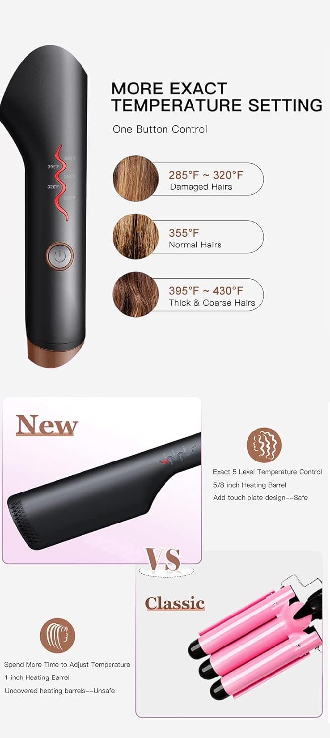 AIKO Pro Double Barrel Ceramic Hair Waver, Beach Wave Egg Roll Curling Iron, 2 Embedded Ceramic Barrels Styling Tool (Black, Rose Gold)