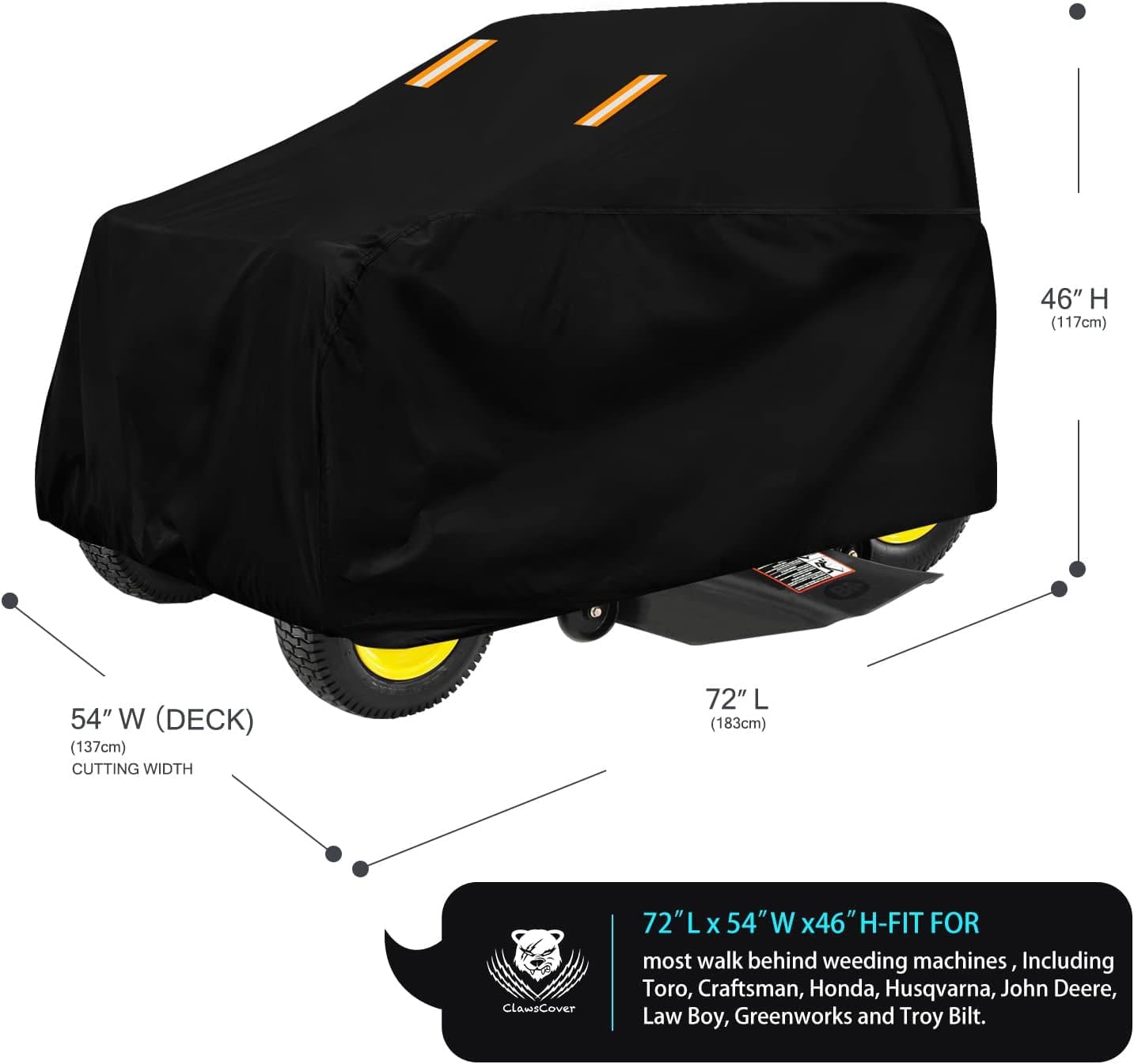 Riding Lawn Mower Cover Waterproof Outdoor,Heavy Duty 600D Tearproof Anti-UV Ride-on Tractor Covers,Dustproof Rider Mower Covers Decks up to 54" ,Secure Straps,Storage Bag,72"Lx54"Wx46"H-Premium
