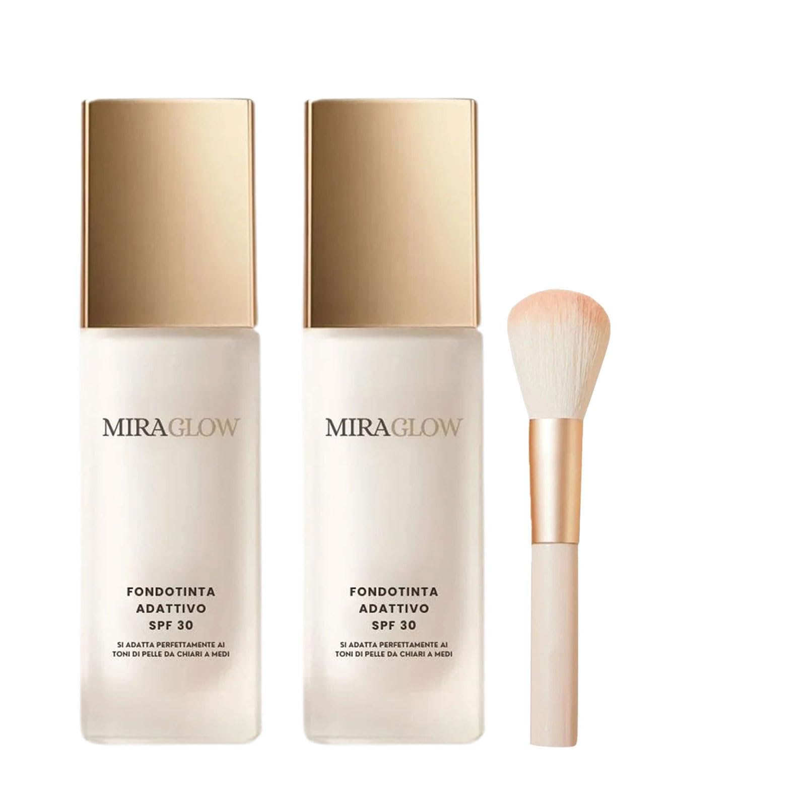 Miraglow Fondotinta Adattivo over 50 – Fondotinta Leggero per Pelli Mature, Finish Luminoso e Naturale, Texture Traspirante, 30ml (2pcs)