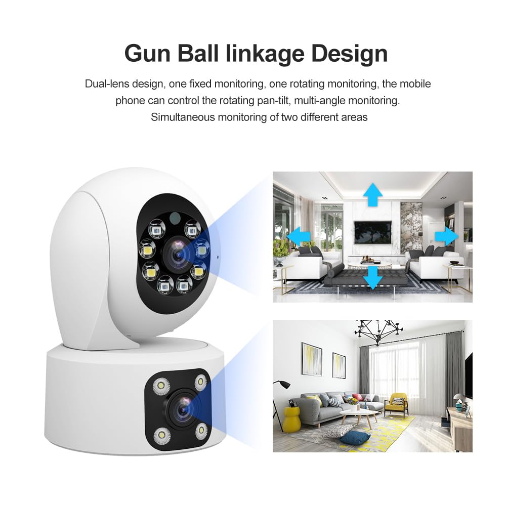 OBA SriHome Telecamera di Sicurezza PTZ Doppio Obiettivo, Visione Notturna, Audio Full HD, Memoria SD, IP66 Impermeabile, per Casa/Ufficio